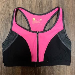 Xersion Pink & Black Zip Front Padded Sports Bra M